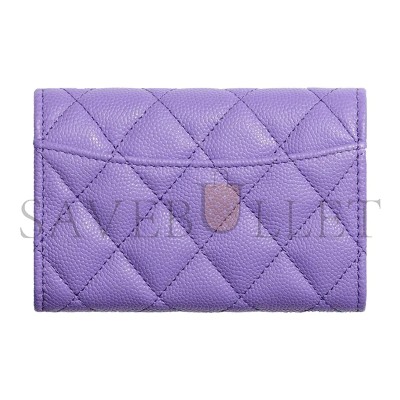 CHANEL CAVIAR QUILTED FLAP CARD HOLDER WALLET PURPLE AP0214 (11.3*7.5*2.5cm)